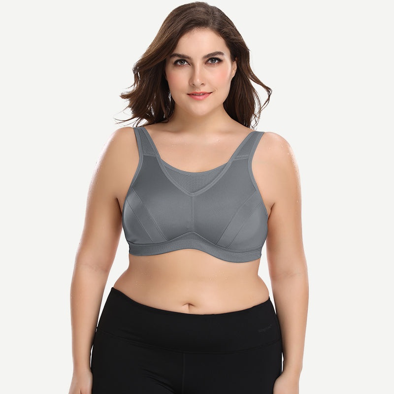 Plus Size Solid wirefree Absorb Breathable Sports Bra Grey 42B/95B