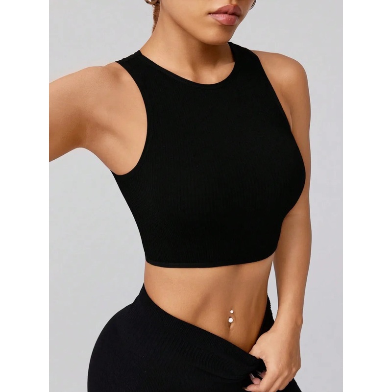 Round Neck Active Tank Black S