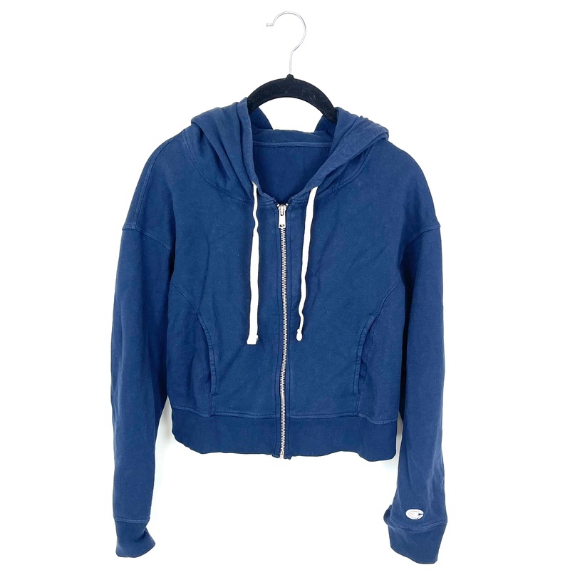 Blue Cropped Zip-Up Hoodie – Small