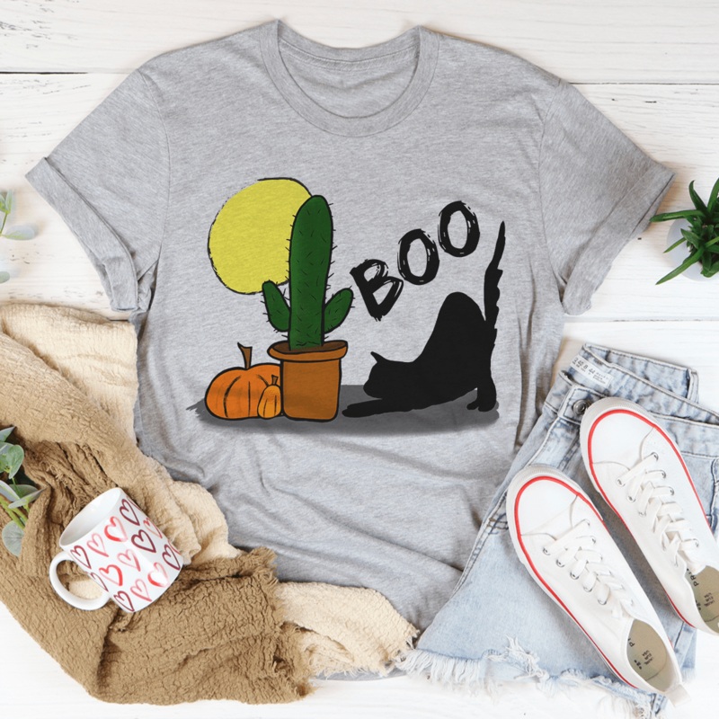 Boo Black Cat Tee Athletic Heather S