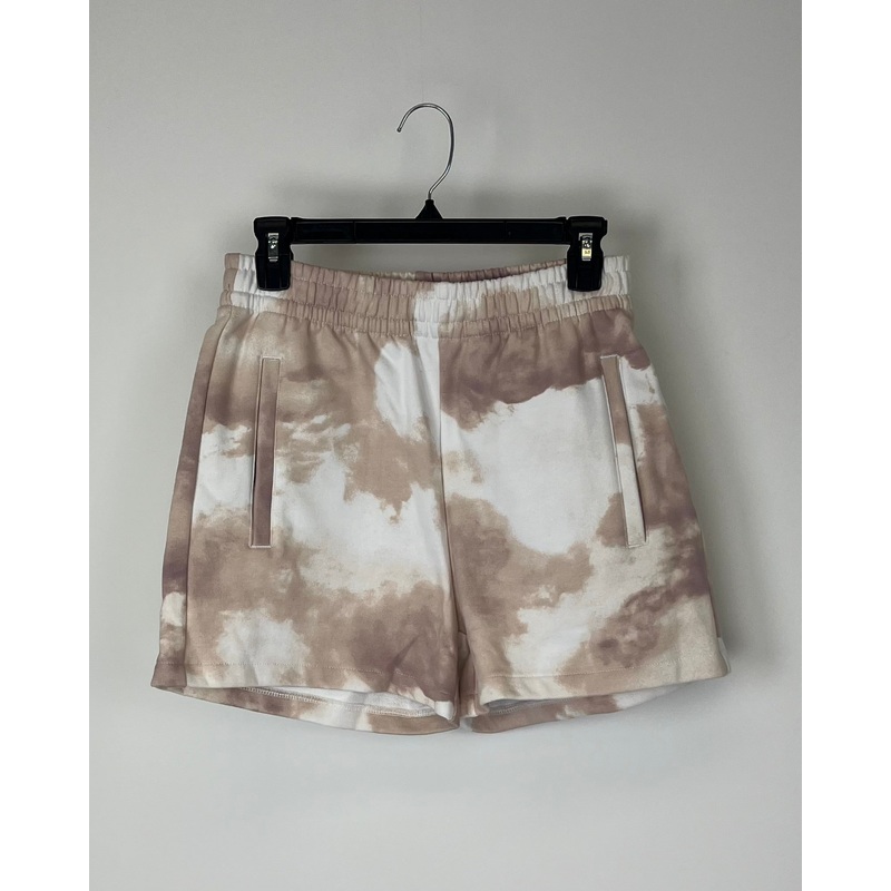 Brown and White Tie-Dye Shorts With Pockets – Small
