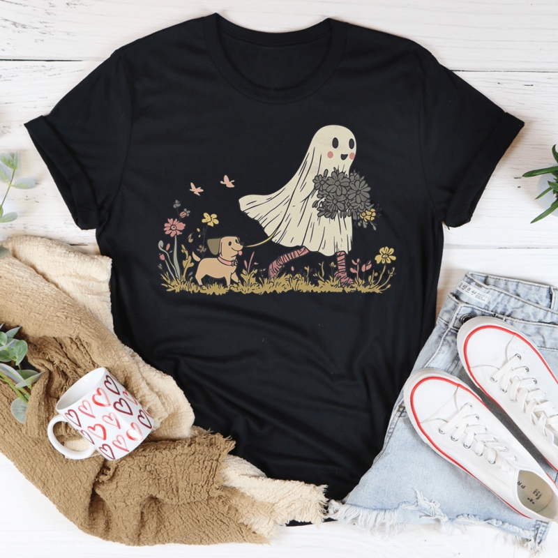 Dog Ghost Mom Tee Black Heather S