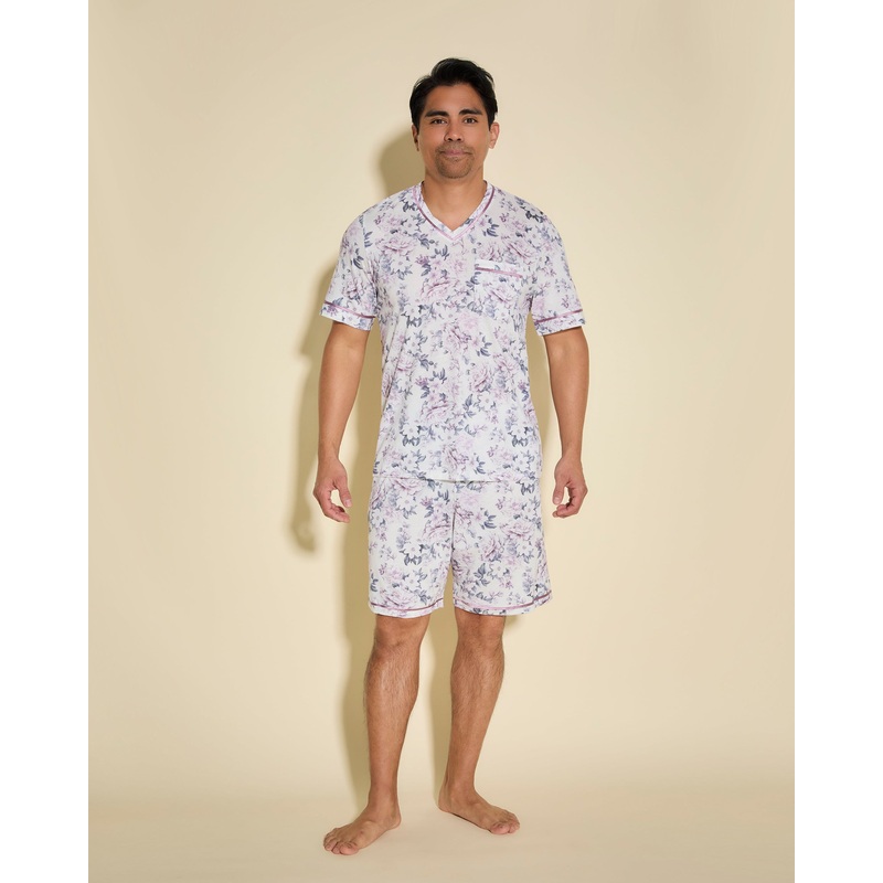 Kurzrmeliges Top & Shorts Pyjama-Set Fr Mnner Wallpaper Floral/Ivory S