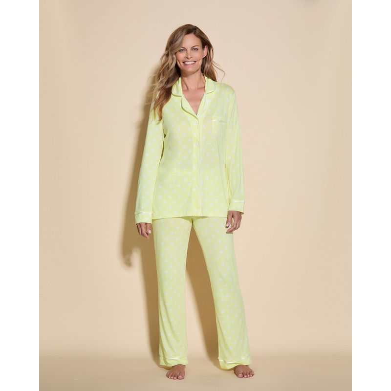 Long Sleeve Top & Pant Pajama Set Diamond Moignonette/White XS