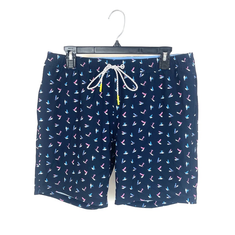 MENS Animals on Surfboards Navy Swim Shorts – Medium Size Medium – 7″ inseam