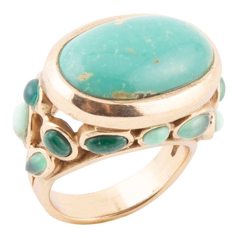 Multi Green Stones Golden Statement Ring 7