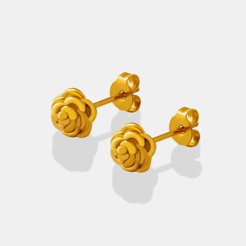 Titanium Steel Rose Stud Earrings Gold One Size