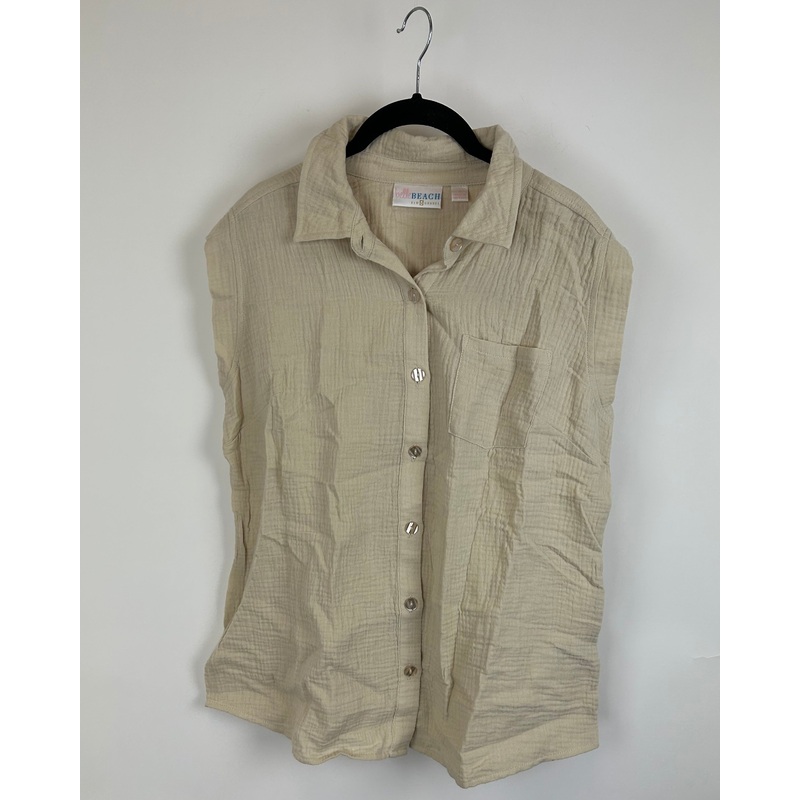 Beige Collared Top With Crinkled Material – Size 6/8