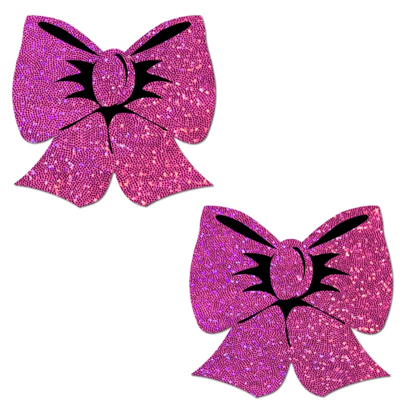 Glittering Hot Pink Bow Nipple Pasties by Pastease o/s Hot Pink