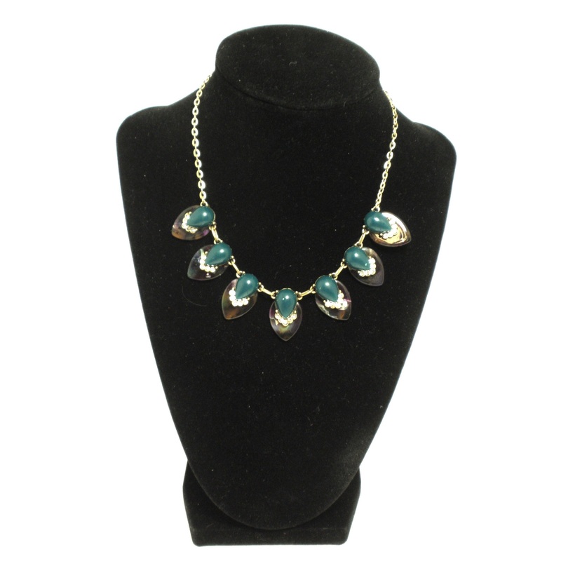 Gold Necklace with Purple and Teal Pear Shaped Design