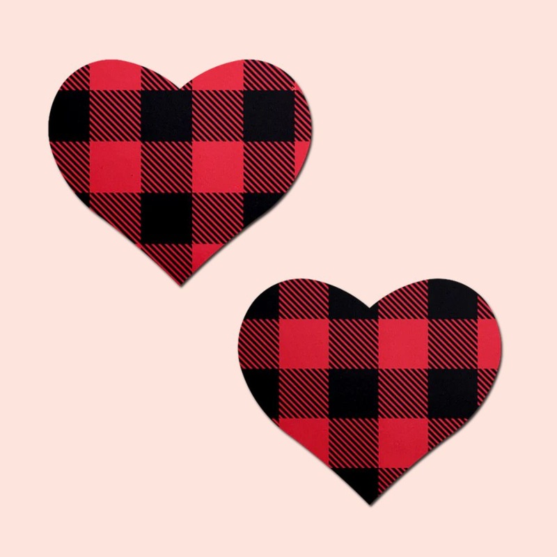 Love: Buffalo Plaid Heart Nipple Pasties in Red & Black by Pastease