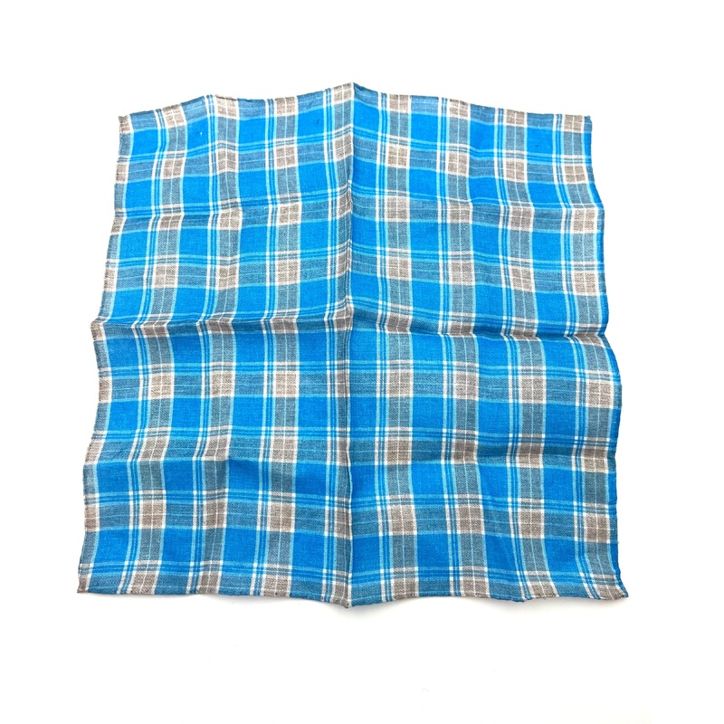 MENS Blue and Tan Plaid Pocket Square