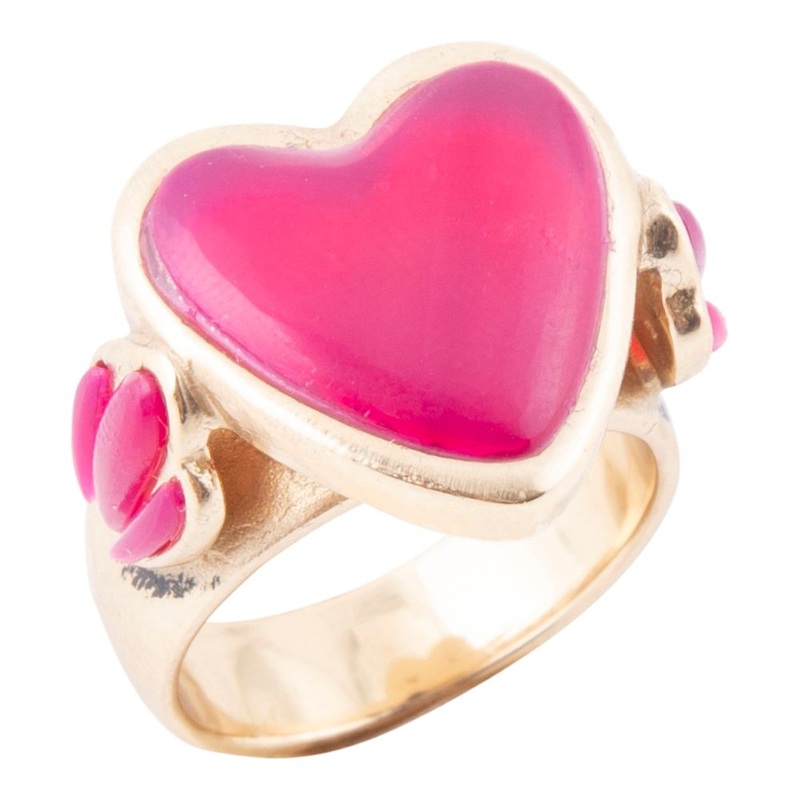 Pink Agate Heart Golden Statement Ring 7