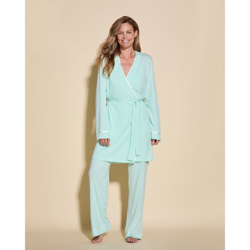 3 Piece Pajama Set With Robe Lagoon Mint/Ivory XS