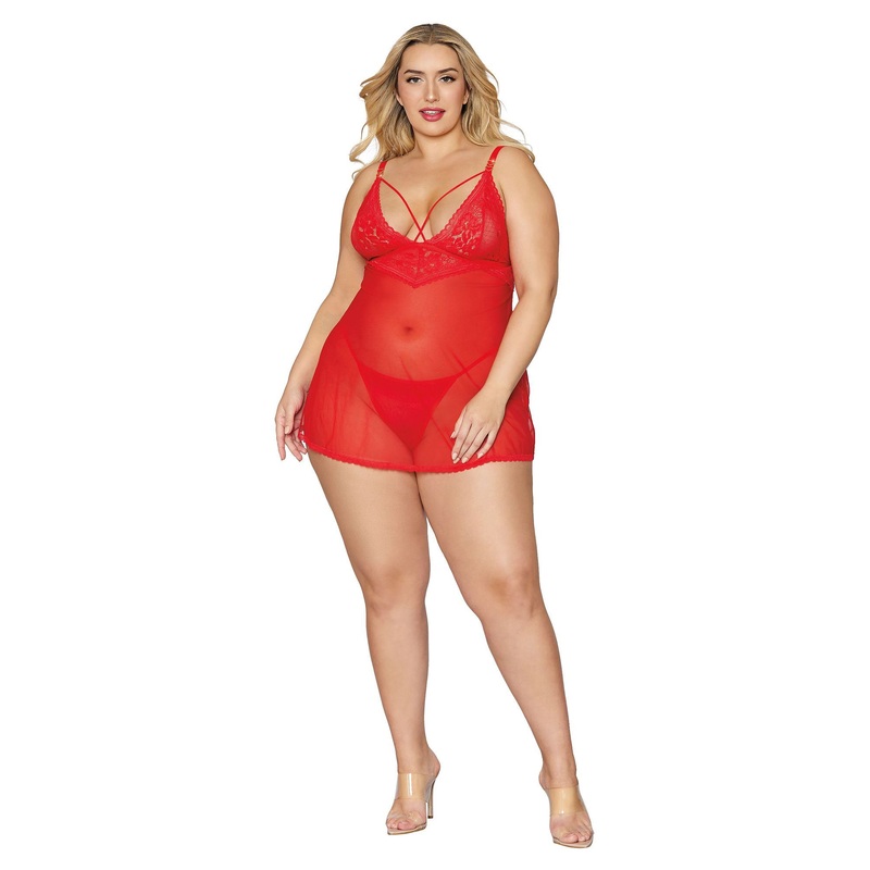 Babydoll and G-String – Queen Size – Lipstick Red