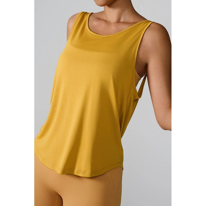 Crisscross Round Neck Active Tank Gold S