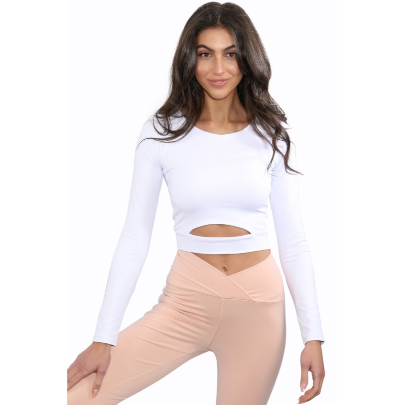 JULIET WHITE Long Sleeve Activewear Crop Top XS