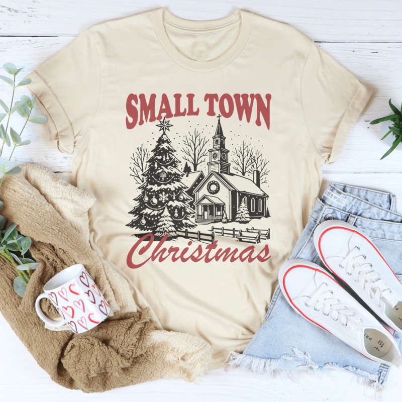 Small Town Christmas Tee Pink S