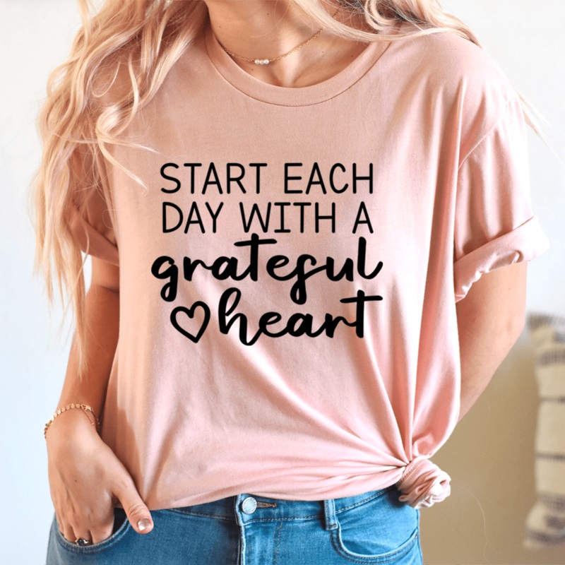 Start Each Day With A Grateful Heart Tee Heather Prism Peach S