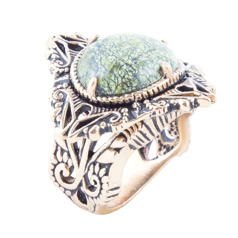 Aspen Green Serpentine Golden Statement Ring 8