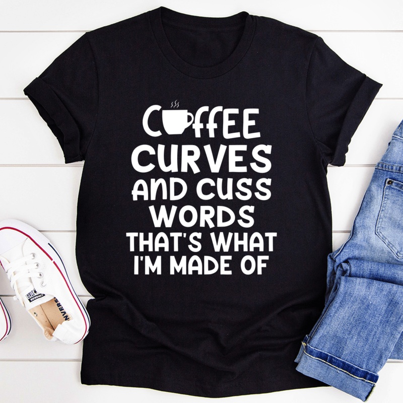Coffee Curves & Cuss Words Tee Black Heather S
