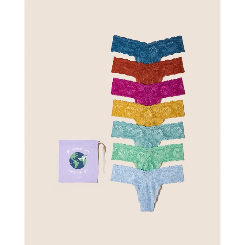 Confezione Da 7 Perizomi Cutie Malawi Cape Fuchsia Sahara Serengeti Sun Ghana Green Blue Capri Sorrento Blue Taglia Unica