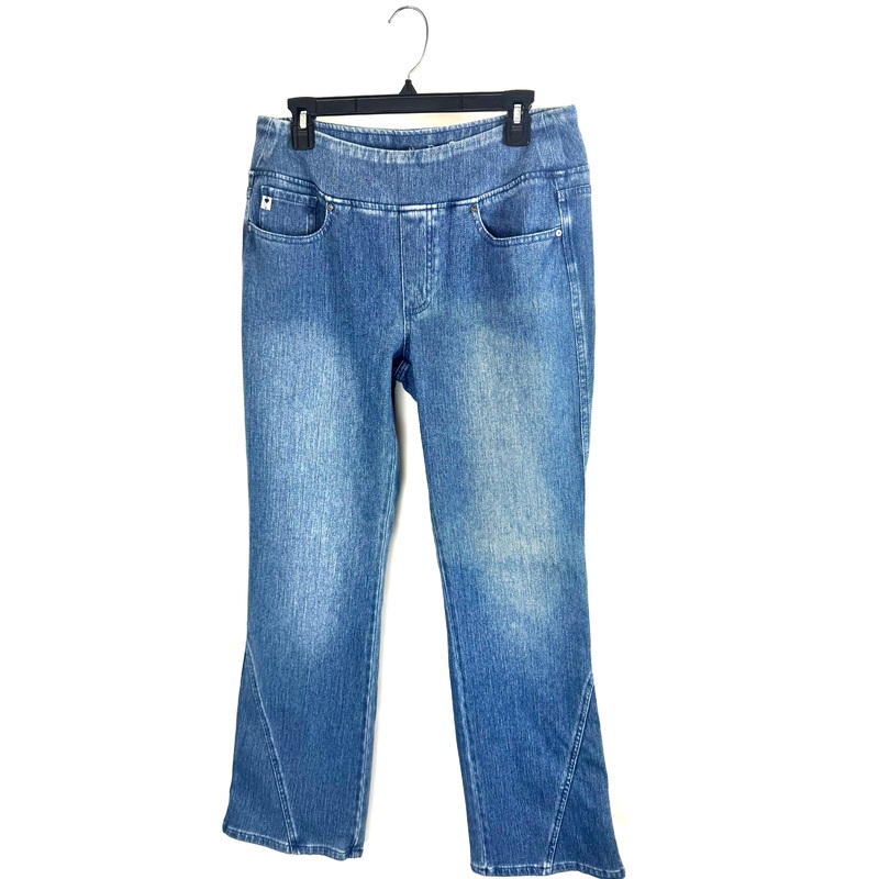 Light-Wash Pull-On Jeans with Angled Seam Detail- Size 12