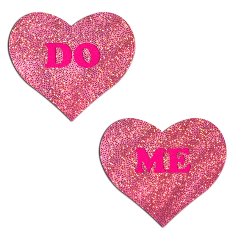 Love: Glitter Pink ‘DO ME’ Heart Nipple Pasties by Pastease o/s Pink