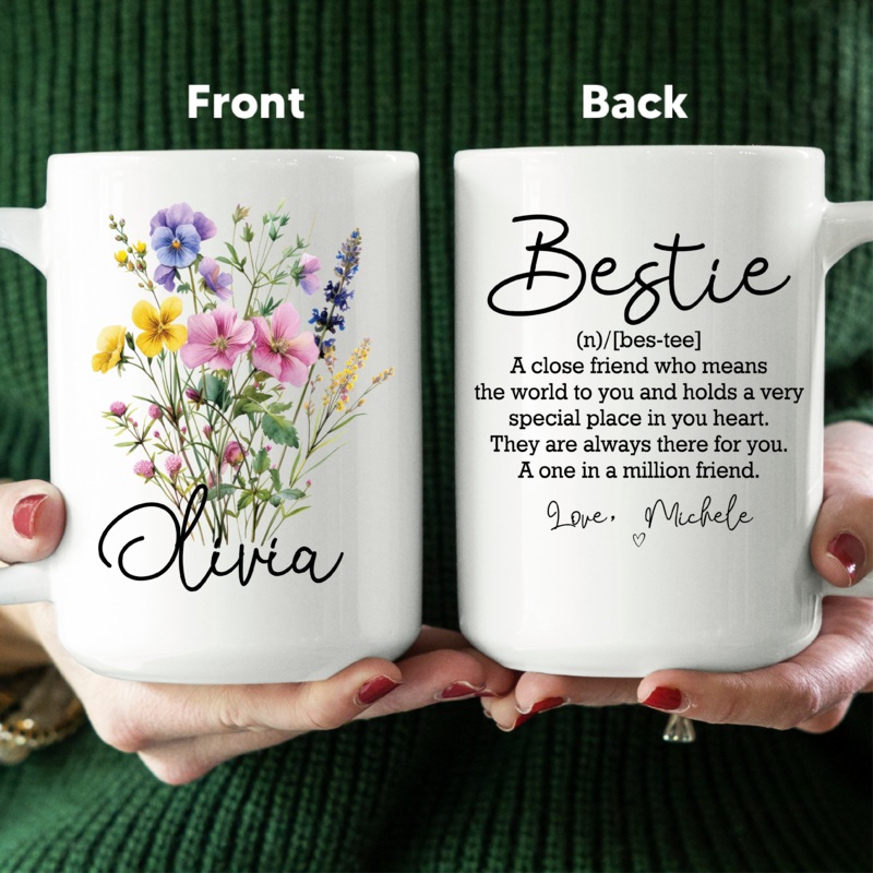 Bestie Definition Floral Custom Friendship Mug White 15 oz