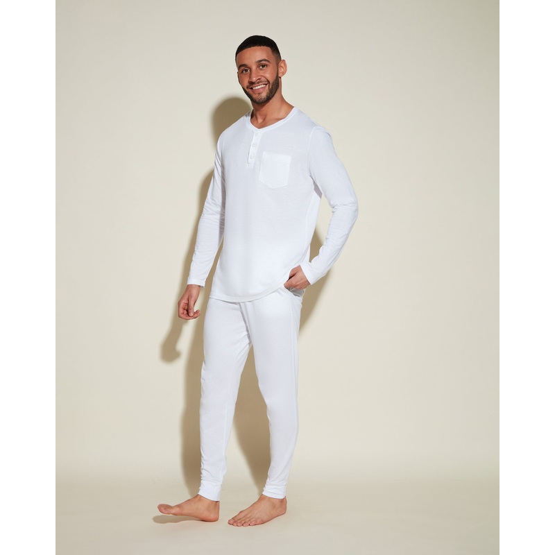 Conjunto De Pijama Para Hombre Con Camiseta Henley Y Pantalones Joggers Blanca S