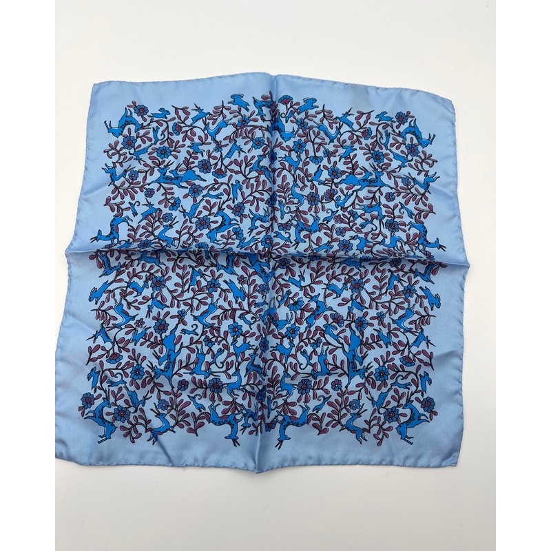 MENS Periwinkle Pocket Square WIth Deer and Flowers