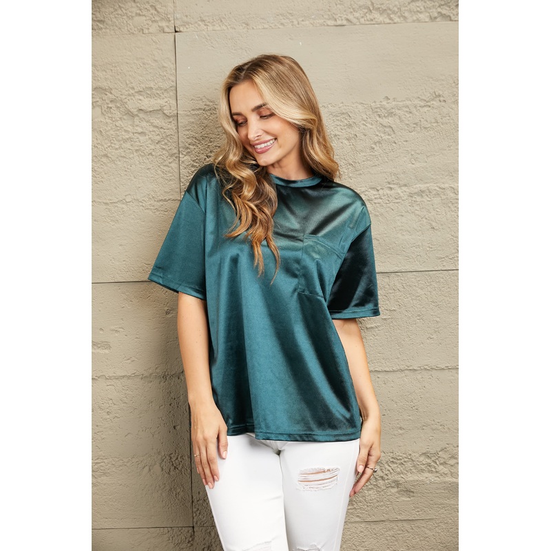 Round Neck Dropped Shoulder Top Black Forest S