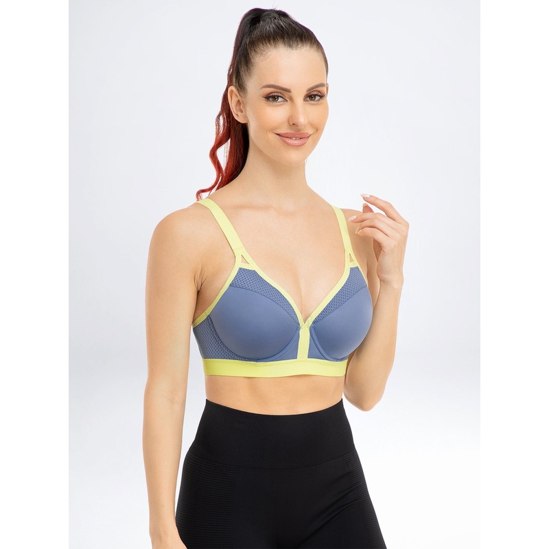 V Neck Full Figure Running Workout Bra Blue 34B