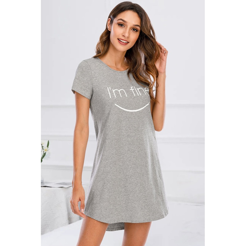 Graphic Round Neck Short Sleeve Lounge Dress Gray S
