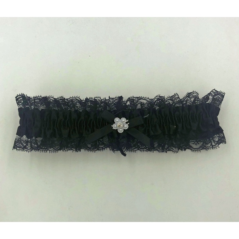 Satin Leg Garter – One Size – Black With Black Lace