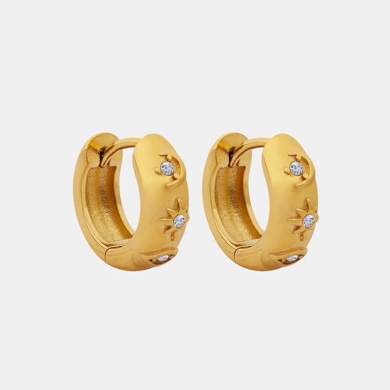 Zircon Titanium Steel Huggie Earrings Gold One Size