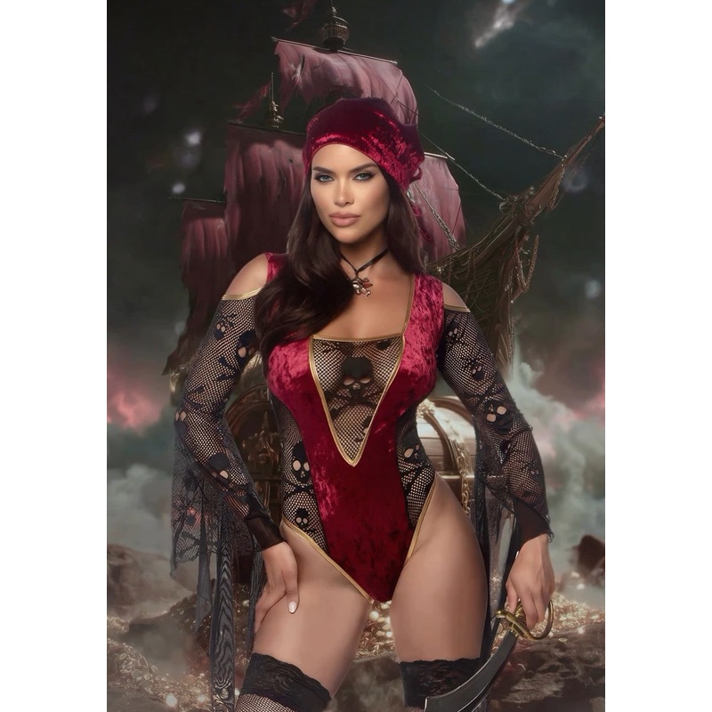 3pc Treasure Chest Tease Black/Burgundy Small