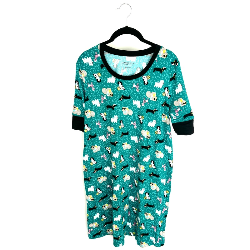 Dog Printed Crop Sleeve Sleep Dress – Small