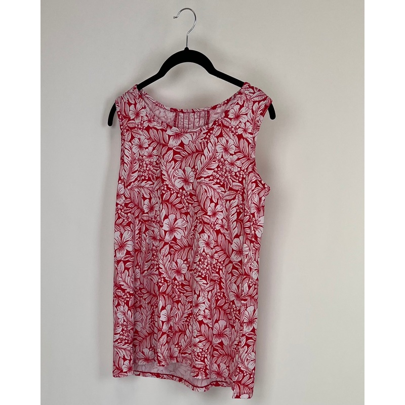 Red Sleeveless Top with Tropical Print –  Small