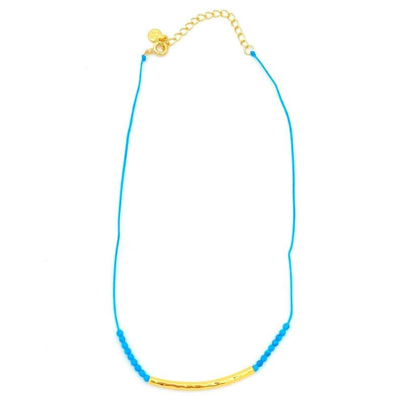 Turquoise Beaded and Gold Choker Necklace