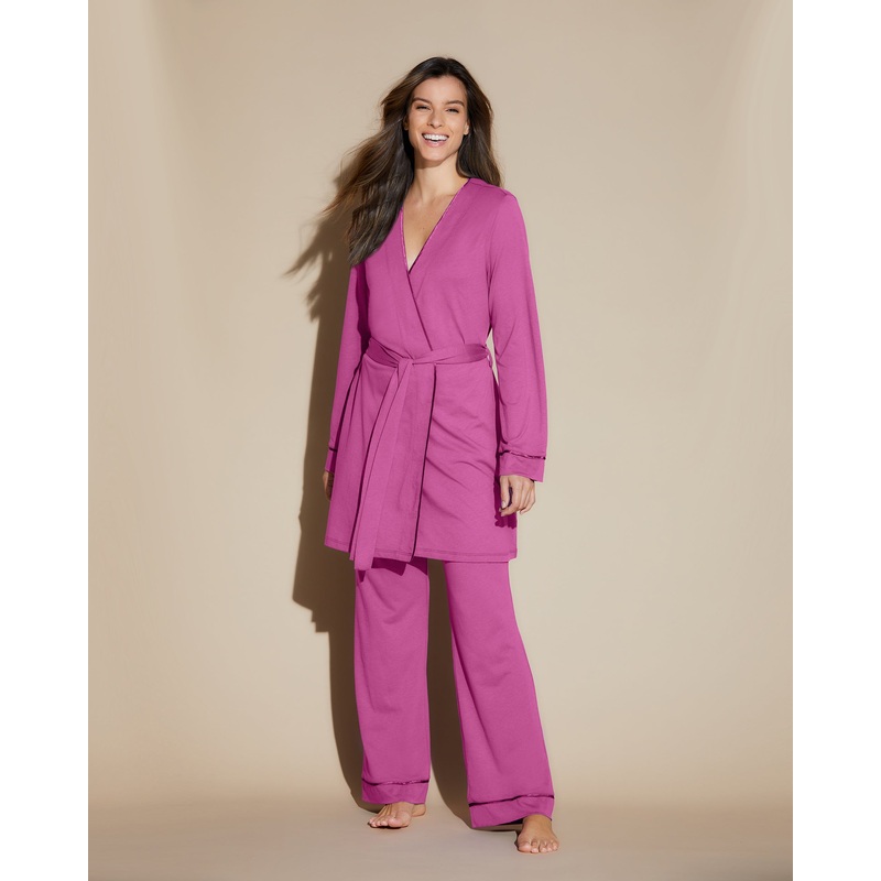 3-Teiliges Pyjama-Set Mit Bademantel Cape Fuchsia/Fiore XS