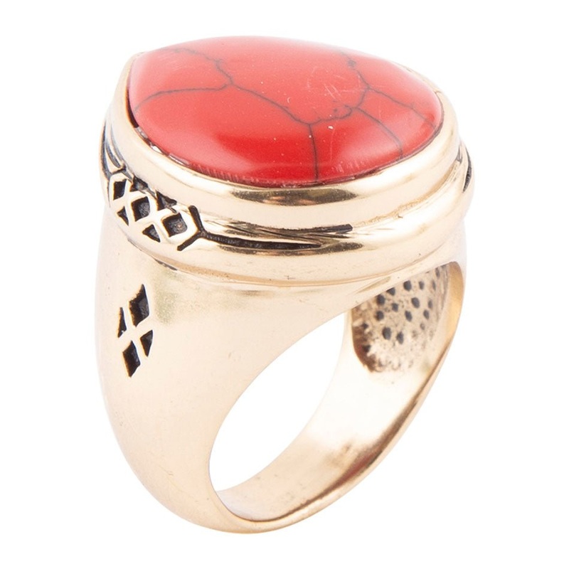 Red Howlite Golden Teardrop Ring 7