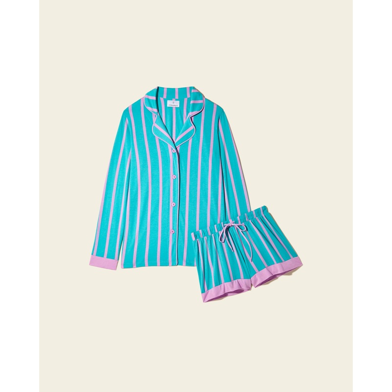 Bedrucktes Langrmeliges Top & Boxer Pyjama-Set Andaman Strip XS