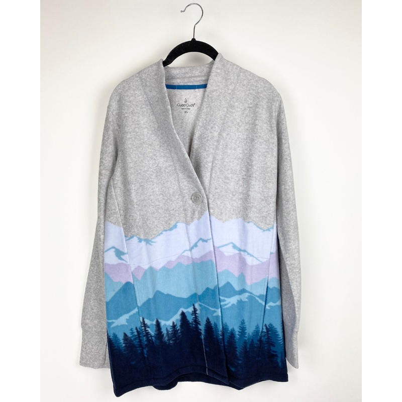 Grey and Blue Winter Woods Cardigan – Size 2/4 and 6/8 Extra Small (size 2/4)
