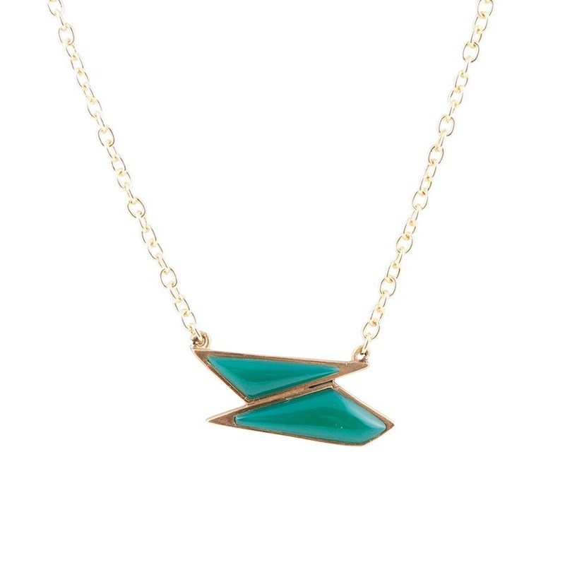 Ice Green Onyx and Golden Bronze Pendant Necklace
