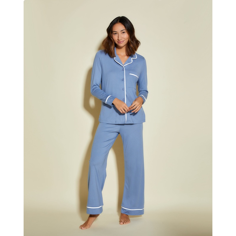 Conjunto De Pijama Petite Con Camisa De Manga Larga Y Pantalones Blue Diamond/Moon Ivory PS