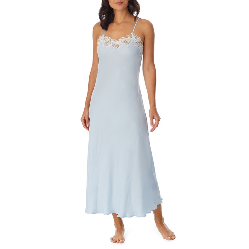 Eileen West Santorini Satin Ballet Sleeveless Nightgown Small Blue