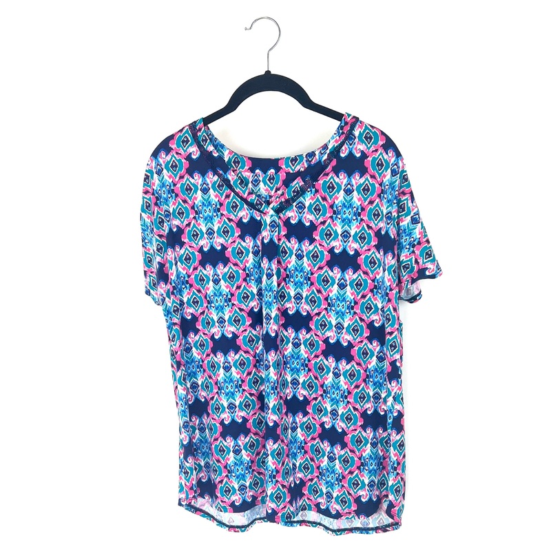 Teal, Pink and Blue Abstract Patterned Sleep Top – Small