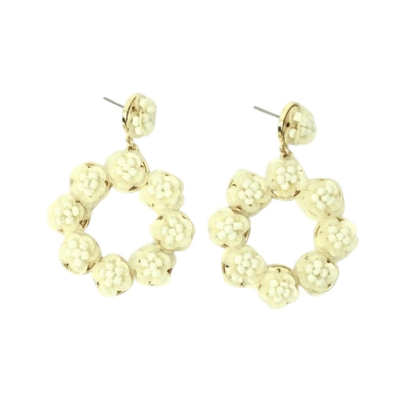 White and Gold Flower Dangle Earrings