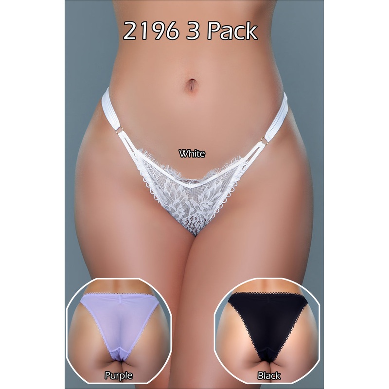 Yvonna Lace Brazilian Panty (3 Pack) Purple/Black/White L